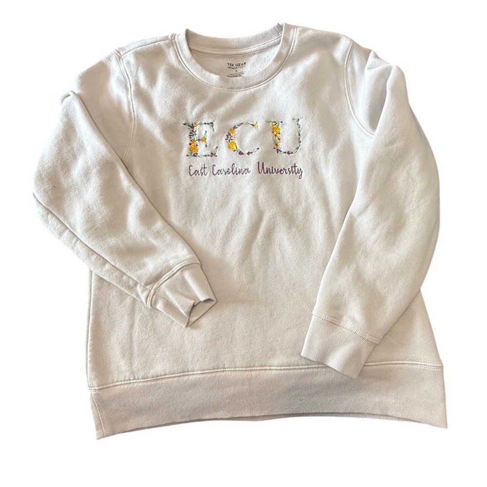 Tek Gear ECU East Carolina‎ University Floral Embroidered Sweatshirt Small Cream